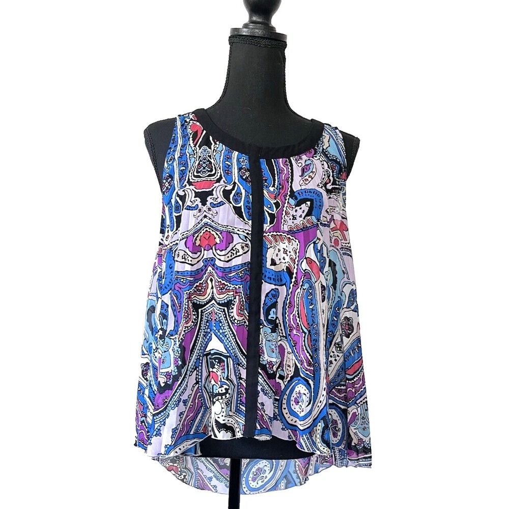Nicole Miller Paisley Boho Blouse Women M Sleeveless Flowy Lightweight Festival - Picture 1 of 6